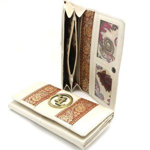 Bifold Beige Wallet with Indian Floral Patterns